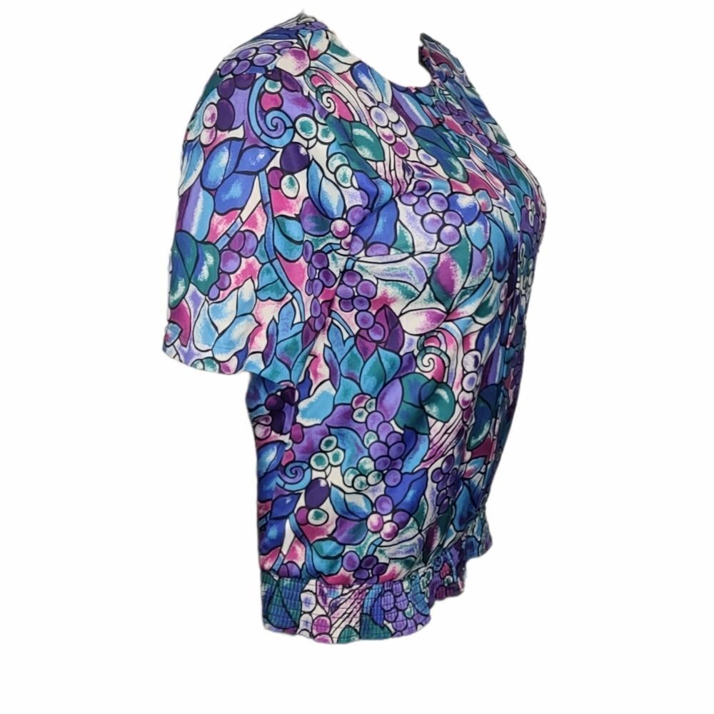 VINTAGE 80s blouse grapes fruit print short sleeve blouse top XL - Picture 3 of 11
